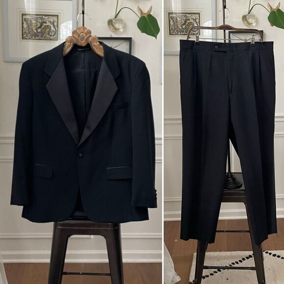 Roberto Rossi 2pc Tuxedo Jacket Pants Black 46S - Picture 1 of 13